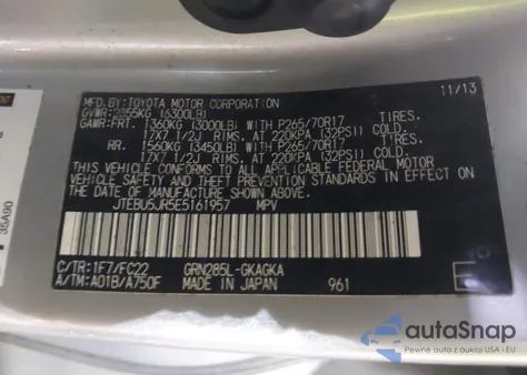 2014 Toyota 4Runner Trail z USA, uszkodzony, nr VIN JTEBU5JR5E5161957